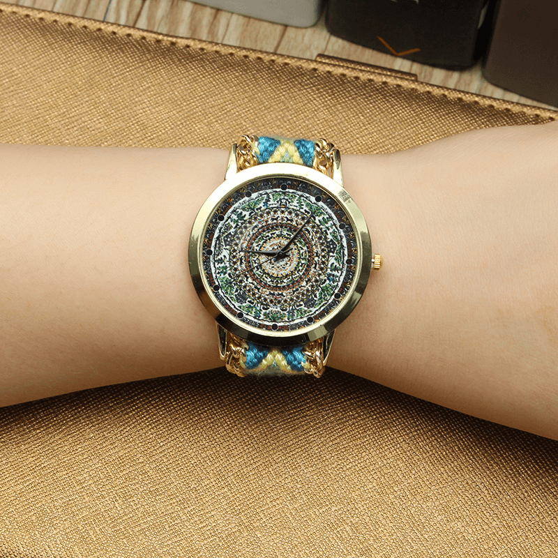 Custom Folk Women Watch Kaleidoscope Pattern Alloy Case Casual Retro Quartz Wrist Watch - Trendha