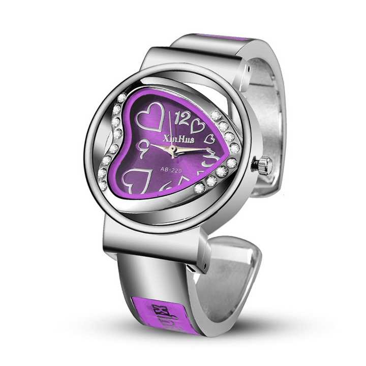 Deffrun Heart-Shaped Full Steel Women Bracelet Watch Crystal Colorful Quartz Watch - Trendha