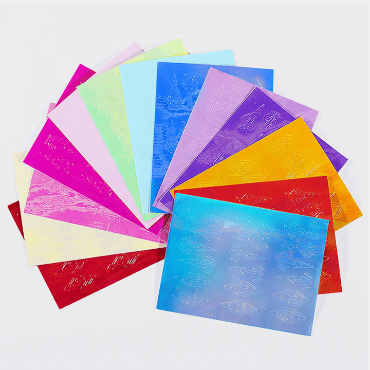 13 Color Nail Flame Stickers Kit 3D Laser Diamond Curve Back Gum Manicure Art Stickers - Trendha