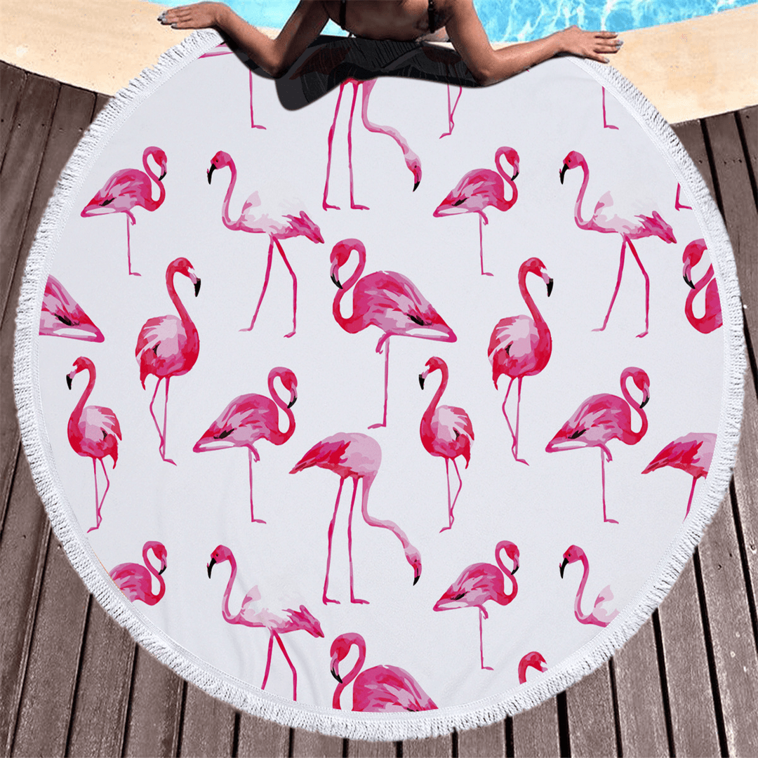 Fashion Flamingo 450G round Beach Towel with Tassels Microfiber 150Cm Picnic Blanket Beach Cover Up - Trendha