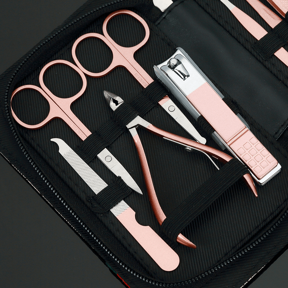 KIFIT 16 Pcs Portable Rose Gold Steel Nail Clippers Splash Proof Grid Texture Professional File - Trendha