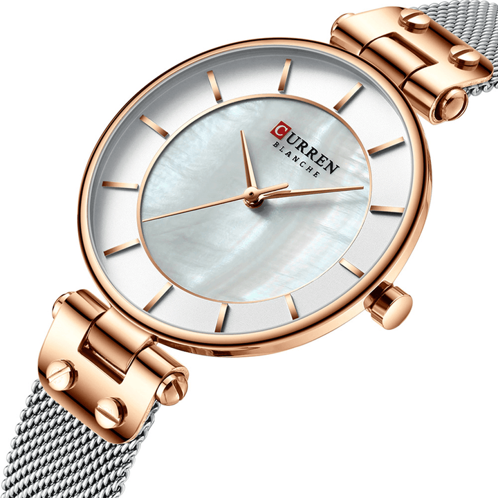 CURREN 9056 Ultra Thin Casual Style Ladies Wrist Watch Mesh Steel Band Quartz Watch - Trendha