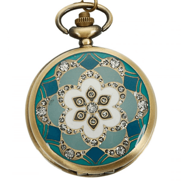 DEFFRUN Vintage Bronze Flower Pattern Quartz Pocket Watch - Trendha