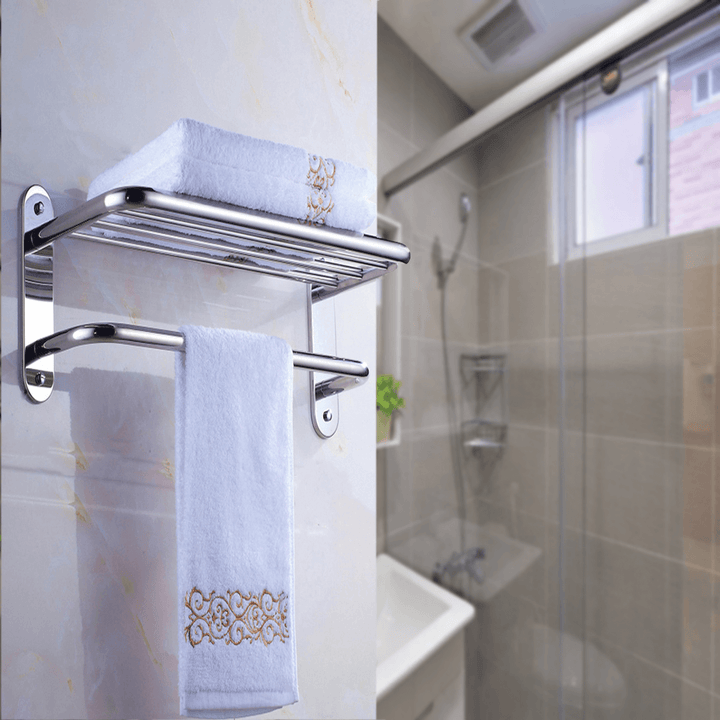 Chrome Stylish Bathroom Wall Mounted Towel Rail Holder Shelf Storage Rack - Trendha