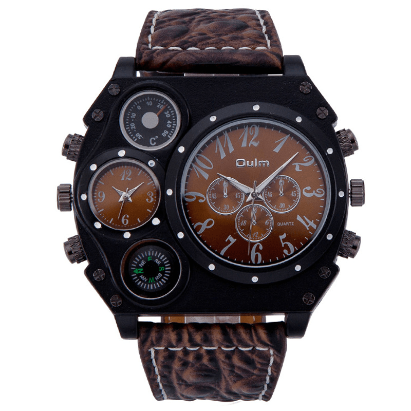 Oulm HP1349 Men Watch Fashion Casual Large Dial Dual Time Zone Luminous Outdoor Male Quartz Watch - Trendha
