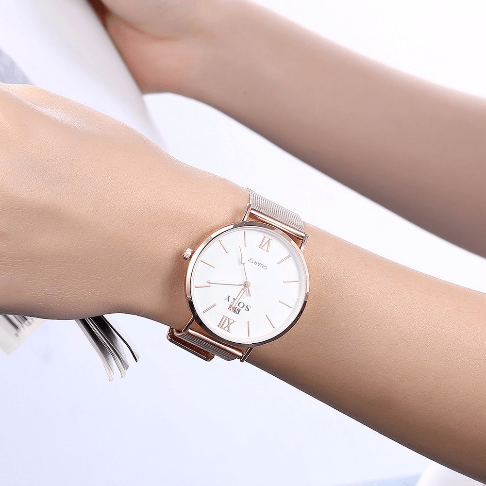 SOXY Fashion Style Women Wrist Watch Ladies Dress Simple Dial Rose Gold Stainless Steel Strap Quartz Watch - Trendha