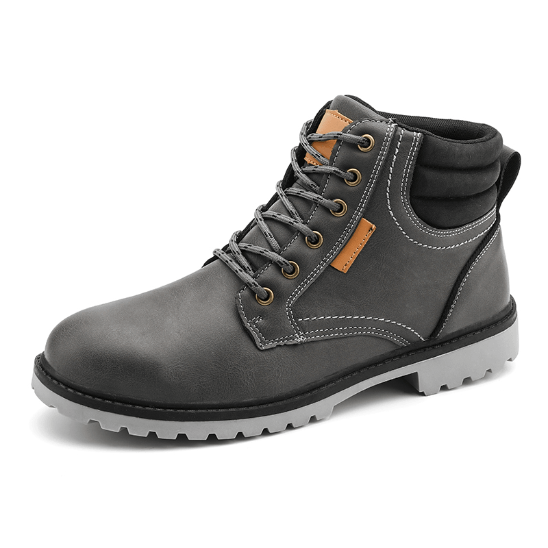 Men Comfy Microfiber Leather Slip Resistant Casual Tooling Boots - Trendha