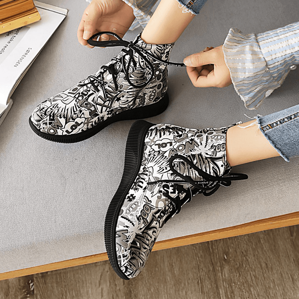 Women Casual Letter Graffiti Printing Multicolor Lace up Short Combat Boots - Trendha