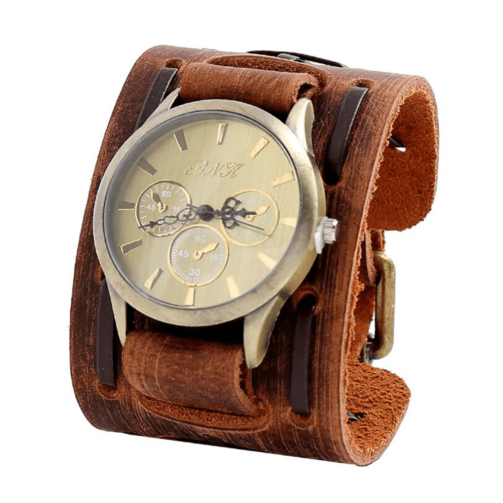Casual Vintage Multi-Layer Cowhide Leather Strap Unisex Quartz Watch Bracelet - Trendha