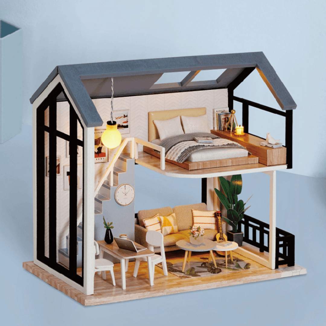 Wisdom Wooden Nordic Style Creative Fun Cute DIY Handmade Assemble Fun Doll House Toy for Gift Collection Home Decor - Trendha