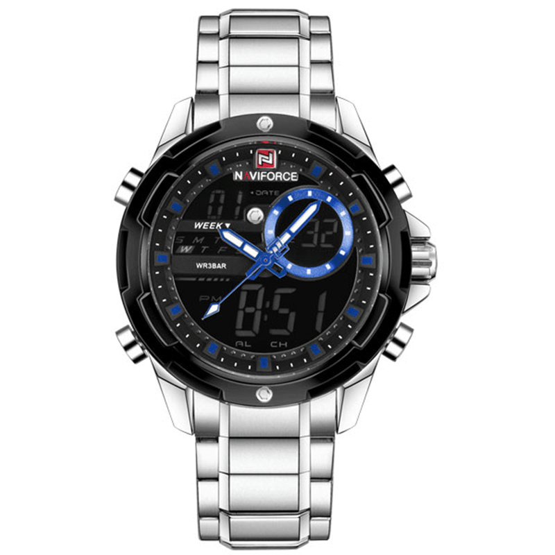 NAVIFORCE 9120 Male Dual Display Digital Watch Luminous Calendar Alarm Fashion Outdoor Watch - Trendha