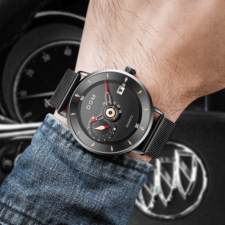 DOM M-1299 Ultra Thin Business Style Men Wrist Watch Full Steel Band Creative Quartz Watch - Trendha