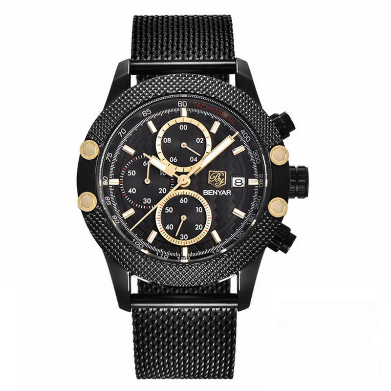 BENYAR 5109M Fashion Men Watch Chronograph 3ATM Waterproof Stainless Steel Strap Quartz Watch - Trendha