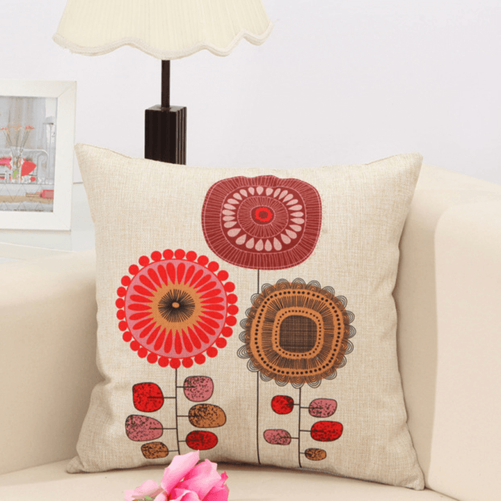 Concise Style Flower Pattern Decoration Cushion Cover Square Linen Pillow Case - Trendha