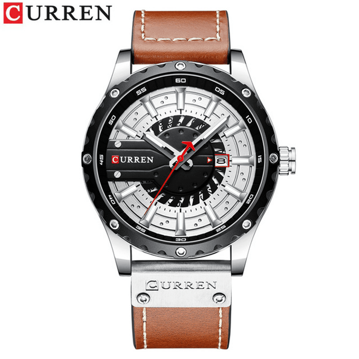 CURREN Casual Business with Calendar Dial PU Leather Strap 3ATM Waterproof Men Quartz Watch Wristwatch - Trendha