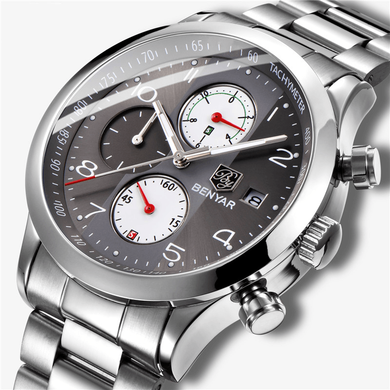 BENYAR 5133 Fashion Men Watch Chronograph Waterproof Luminous Display Full Steel Quartz Watch - Trendha