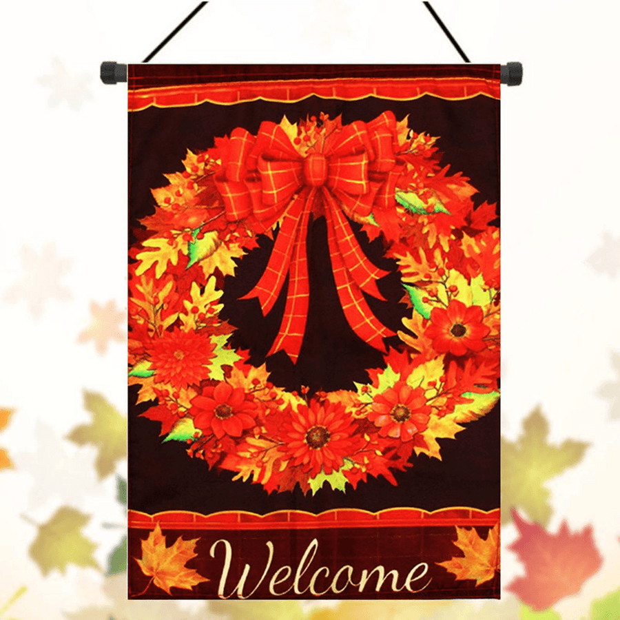 12.5''X18'' Fall Wreath Garden Flag Welcome Autumn Leaves Floral Briarwood Lane Decorations - Trendha