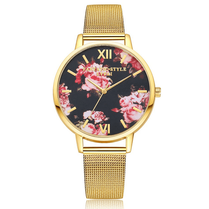 LVPAI Mesh Steel Band Casual Style Ladies Wrist Watch Flower Elegant Design Quartz Watch - Trendha