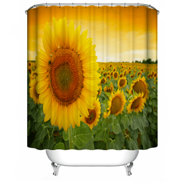 180X180Cm Sunflower Pattern Polyester Printing Waterproof Mildew Shower Curtain - Trendha