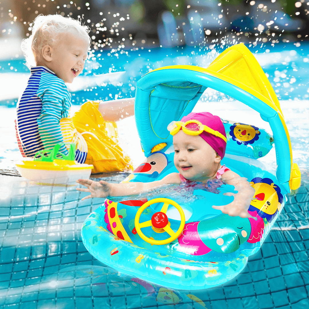 Inflatable Sunshade Kids Float Seat Boat Children Swim Swimming Ring Pool Water - Trendha