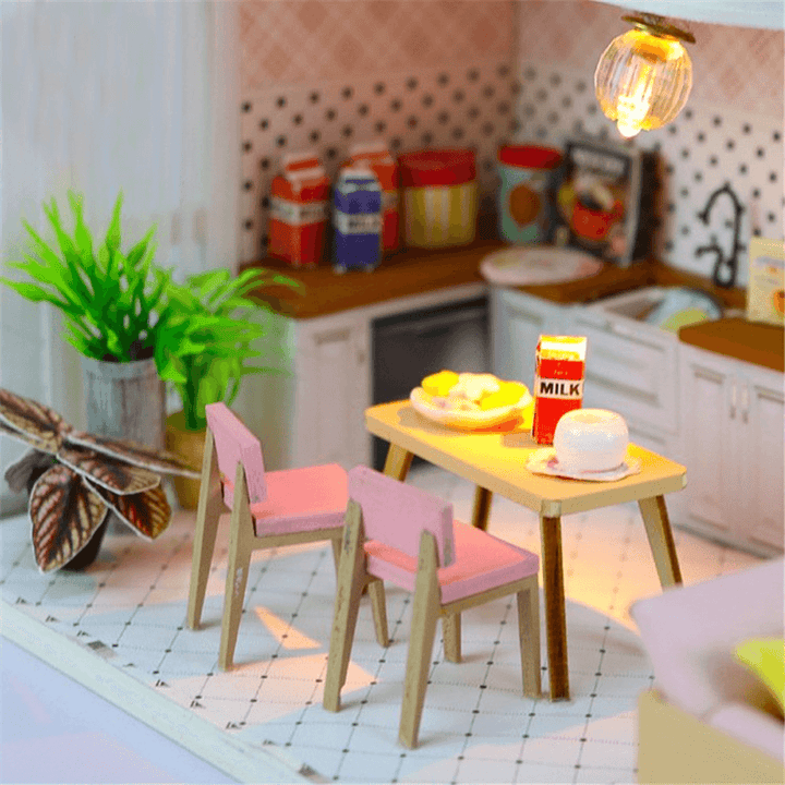 Hoomeda Handmake DIY Wood Dollhouse Miniature Doll House with Dust Cover - Trendha