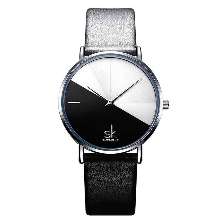 SKENGKE SK K0095 Leather Band Irregular Clock Dial Women Fashion Quartz Watch - Trendha