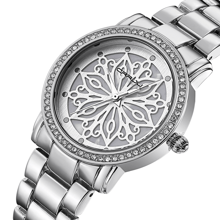 CRRJU 2109 Diamonds Dial Case Women Wrist Watch Stainless Steel Quartz Watches - Trendha