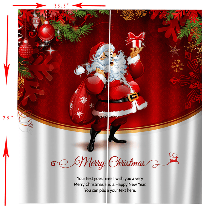 Christmas Xmas Curtain Home Decor Santa Claus 3D Painted Shading Curtains with Hook - Trendha
