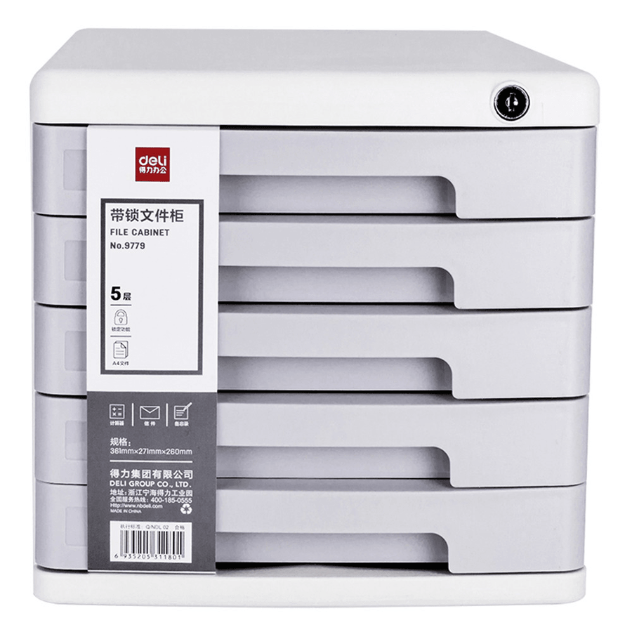 Deli 9779 Plastic File Cabinets with Lock Five Layers Large Capacity Storage File Holder Business Office Documents Storage Supplies - Trendha