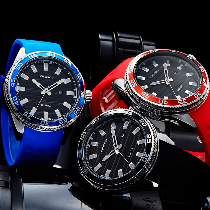 SINOBI 1255 Luminous Waterproof Sport Style Quartz Watch Silicone Strap Clock Men Watches - Trendha