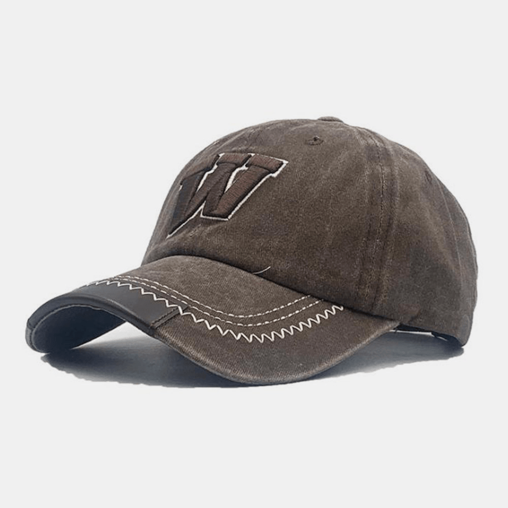 Unisex Washed Baseball Cap Cotton Letter Embroidery Retro All-Match Fitted Cap Relaxed Adjustable Cap - Trendha