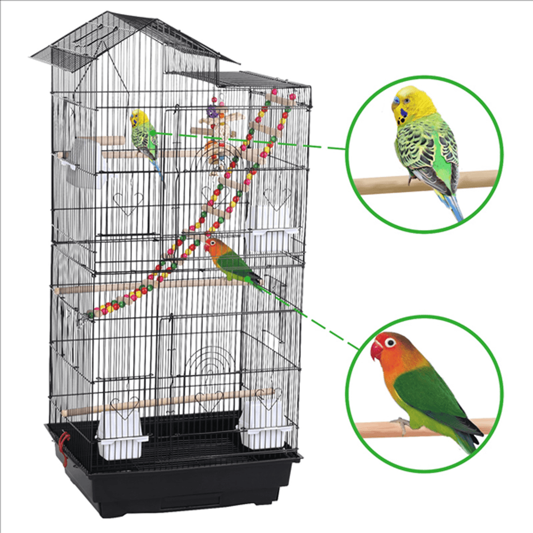 Black 39 Inch Bird Cage Parrot Cage Budgie Canary Cage with Bird Toy - Trendha