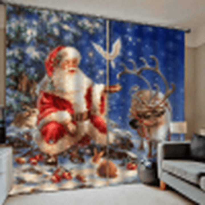132*160Cm Christmas Printed Curtains Blackout Window Curtains for Living Room Christmas Decoration - Trendha
