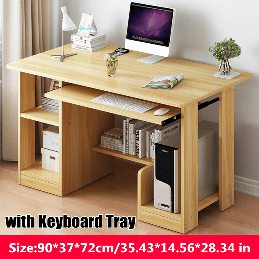 Simple Office Computer Simple Desktop Computer Desk Home Writing Desk Combination Table with Bookcase and Keyboard Tray for Home Office - Trendha