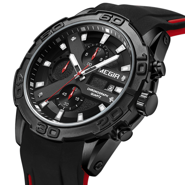 MEGIR 2055 Sport Watch Men Quartz Chronograph Black Male Wrist Watch - Trendha