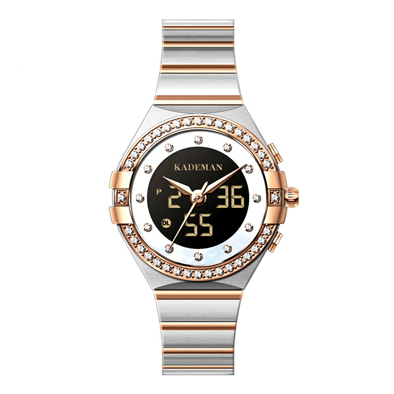 KADEMAN K9079L Crystal Elegant Design Dual Display Watch Full Steel Ladies Quartz Watch - Trendha