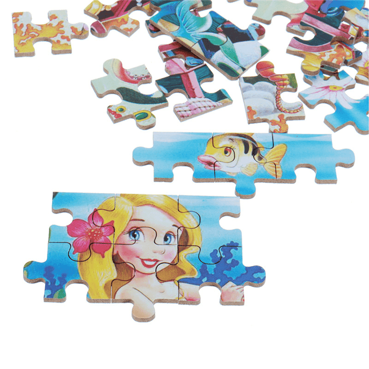 60Pcs DIY Puzzle Mermaid Cartoon 3D Jigsaw with Tin Box Kids Children Educational Gift Collection Toy - Trendha