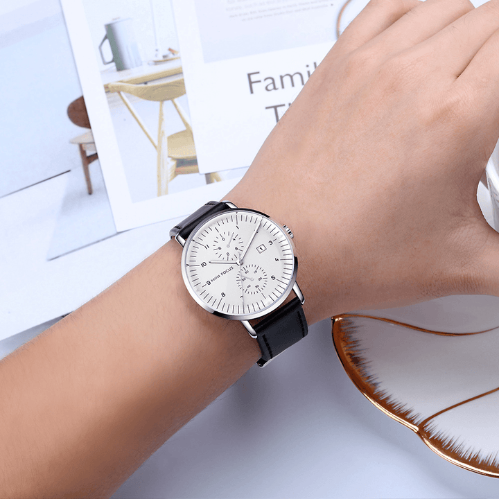 MINI FOCUS MF0052G Leather Strap Men Watch Casual Style Luminous Hand Quartz Watches - Trendha