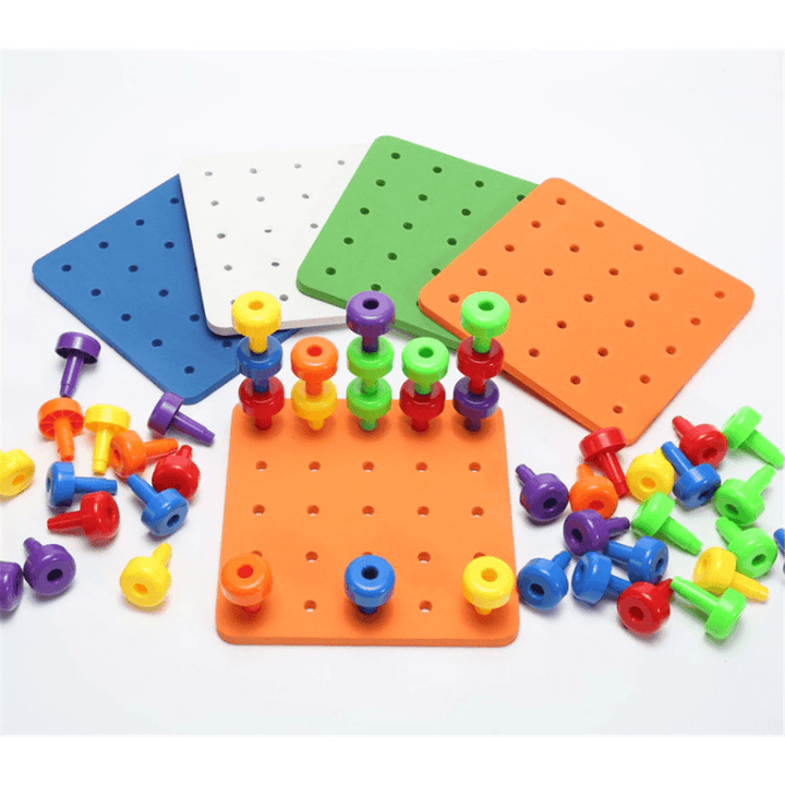 Stacking Peg Board Set Toy 30 Pegs & Board + FREE Storage Bag STEM Color Learning Sorting Matching Game Montessori Occupational Therapy Fine Motor Skills Toddlers Preschool Boys Girls - Trendha
