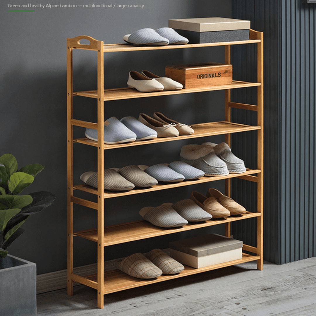 3/4/5/6 Tiers Shoes Rack Wood Bamboo Entryway Storage Shelf Multifunctional Sundries Holder Bookshelf for Office Home - Trendha