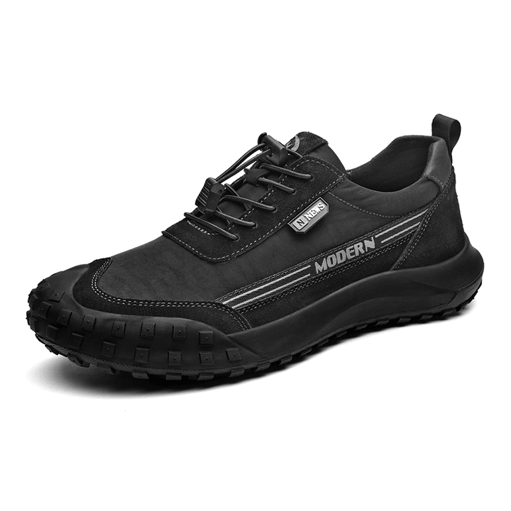Men Cowhide Toe Protected Breathable Slip Resistant Outdoor Hiking Shoes - Trendha