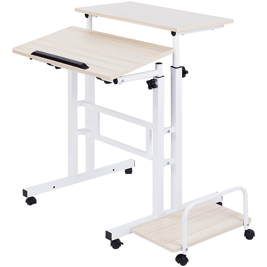 Mobile Standing Desk Computer Laptop Desk Sit-Stand Writing Study Table Workstation with Computer Case Rack - Trendha