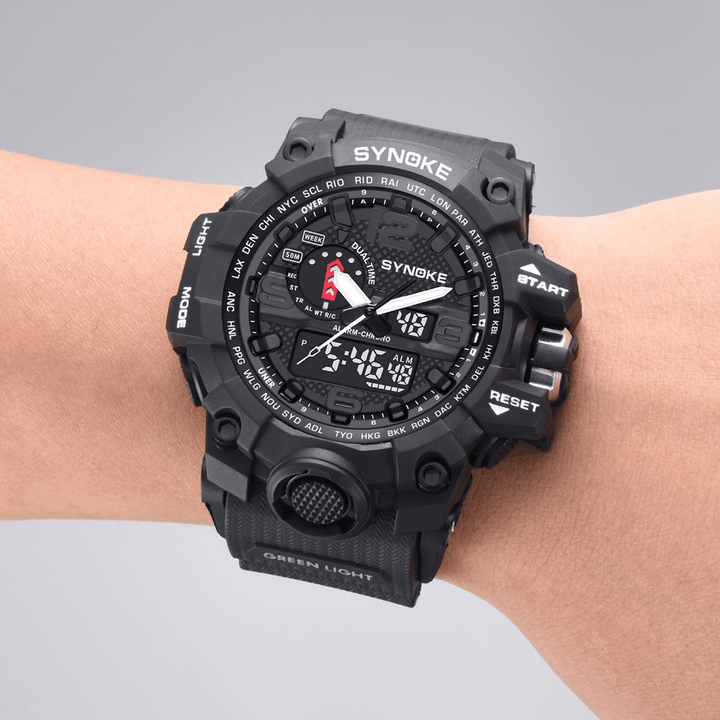 SYNOKE 9401 Sport Men Digital Watch 5ATM Waterproof Dual Time Luminous Display Dual Display Watch - Trendha