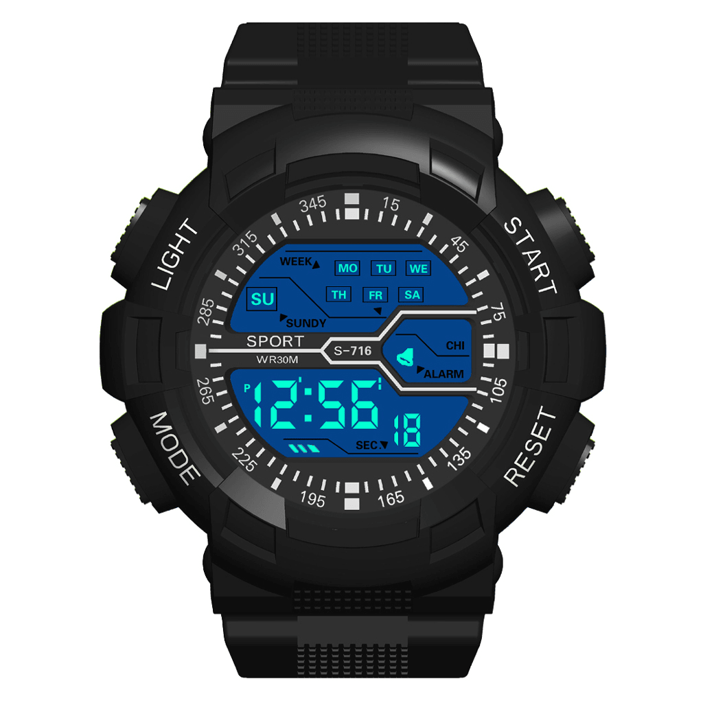 HONHX S716 Fashion Colorful Night Light Men Alarm Clock Week Display Sport Digital Watch - Trendha
