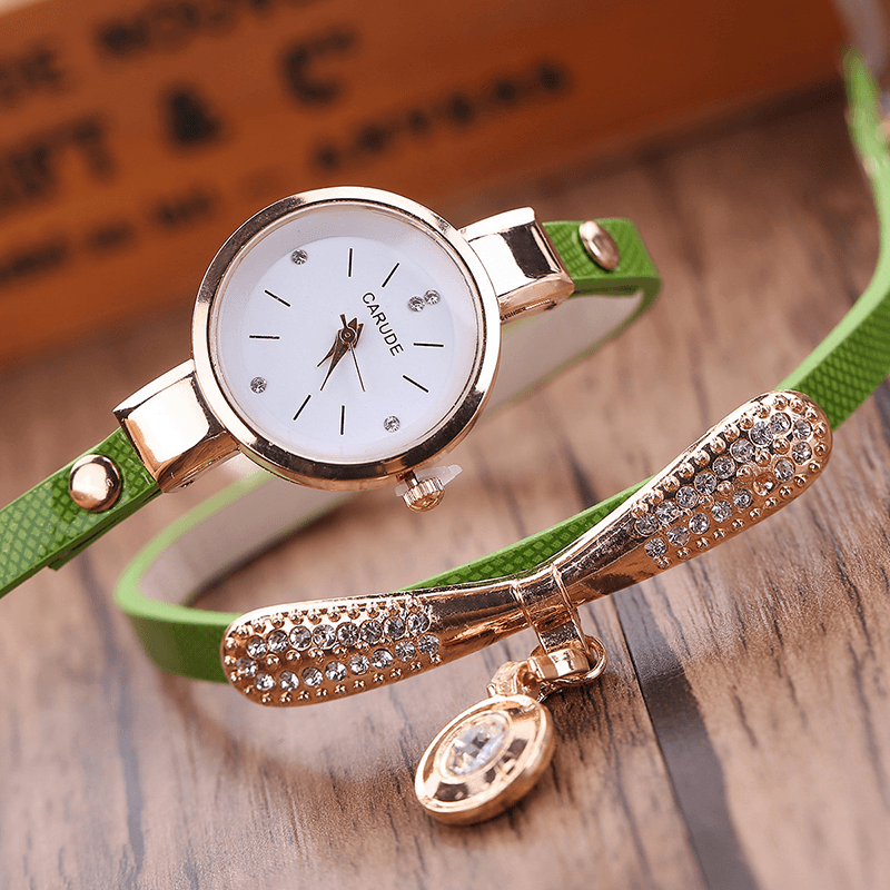 Retro Pu Strap Multi-Layer Lady Watch Metal Geometric Rhinestone Bow Pendant Women Quartz Watch - Trendha