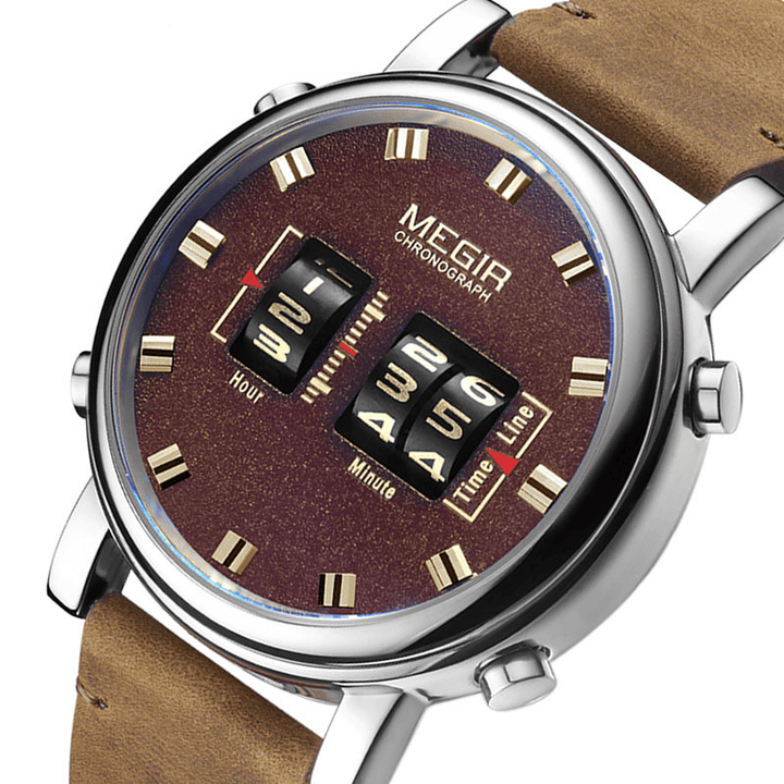 MEGIR 2137 Business Style Leather Strap Men Wrist Watch Unique Design Quartz Watches - Trendha