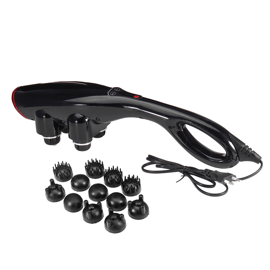 4 Heads Electric Handheld Massager Infrared Heating Body Neck Back Massage Hammer Set W/ 12 Massage Head - Trendha