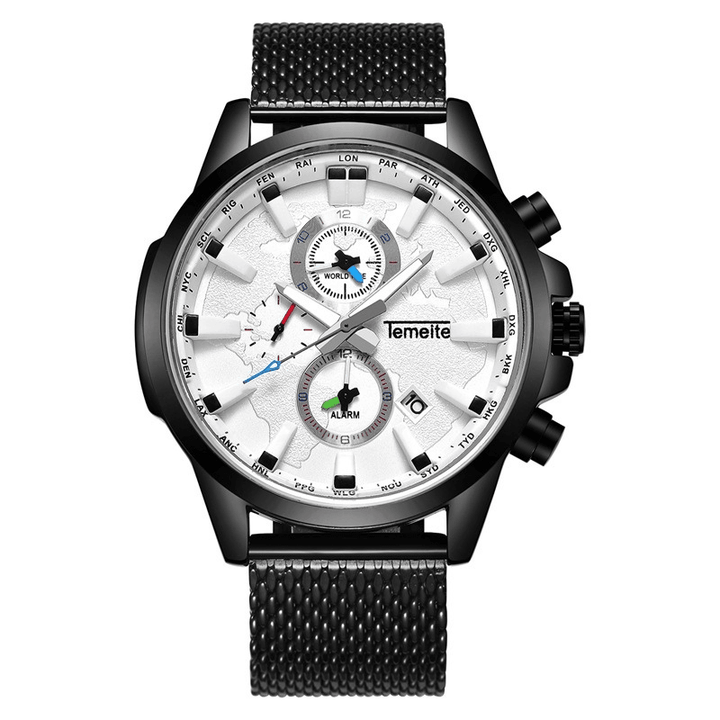 TEMEITE Men Business Watch Chronograph Calendar Fashion Casual 3ATM Waterproof Quartz Watch - Trendha