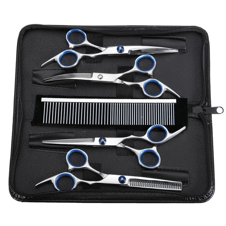 7Pcs/Lot Dog Cat Grooming Scissors Set Straight Curved Cutting Thinning Shears Kit Puppy Hair Trimmer Pet Beauty - Trendha