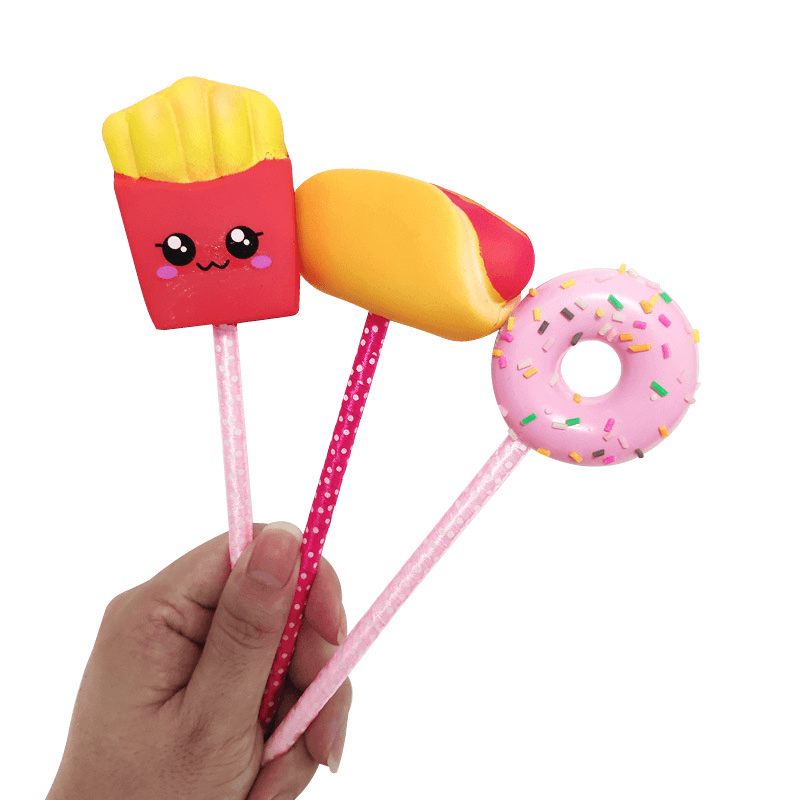 Donut Hot Dog Squishy Slow Rising Rebound Writing Simulation Pen Case with Pen Gift Decor Collection with Packaging - Trendha